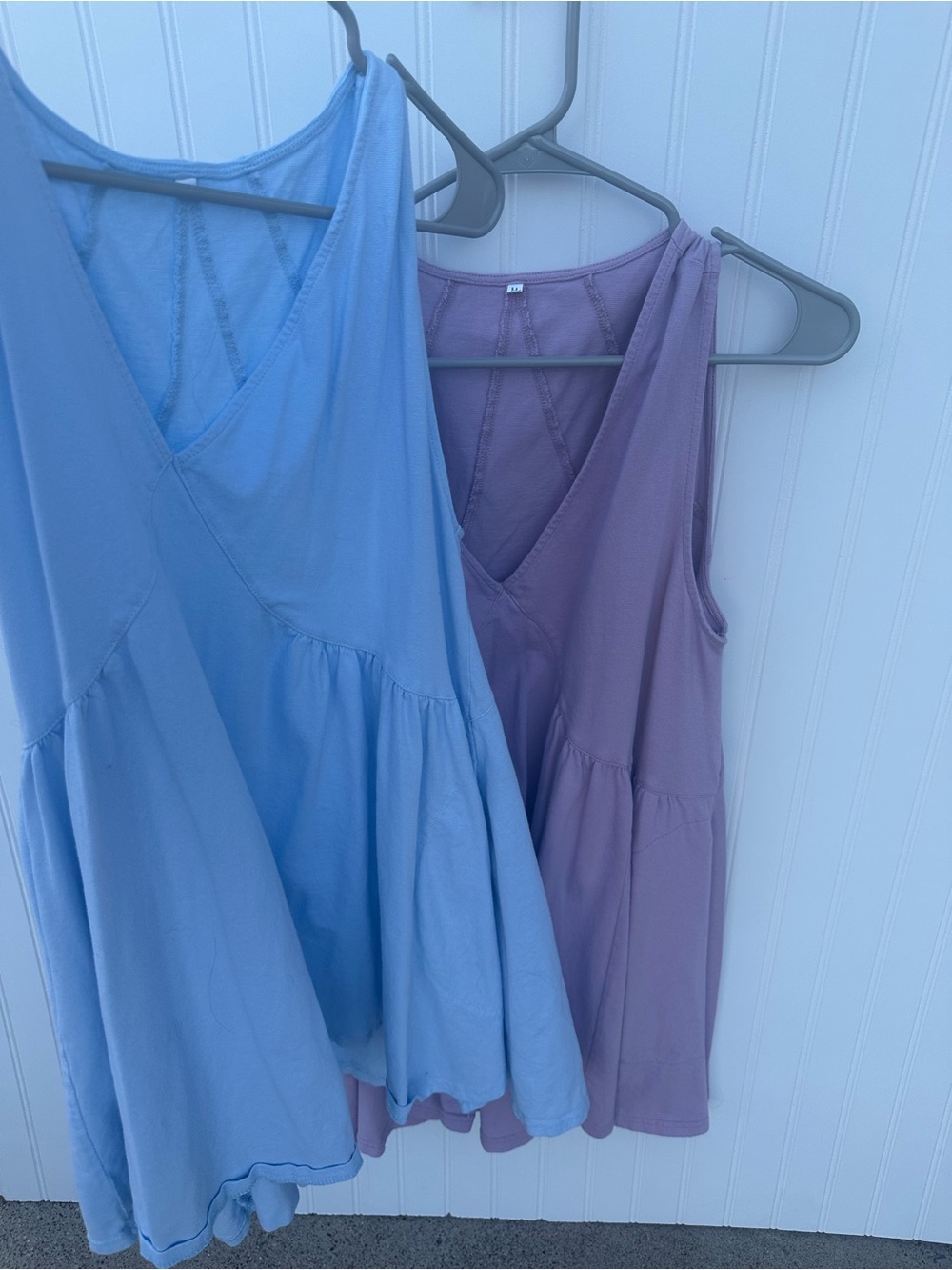 Sleeveless V-Neck Dresses, Light Blue and Lilac, two dresses